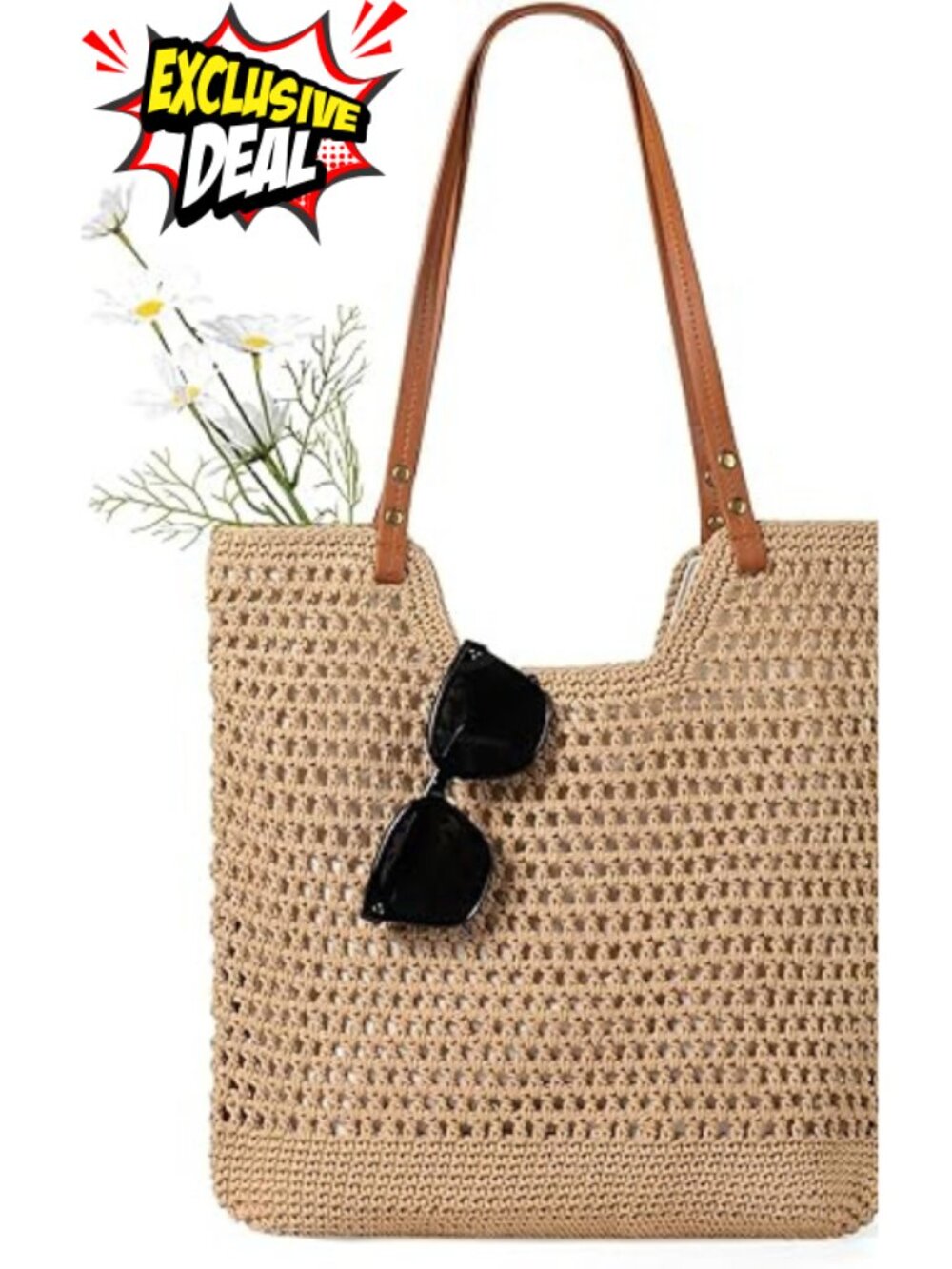 Crochet Beach Bag Woven Tote Summer Boho Travel Casual Shoulder Bag